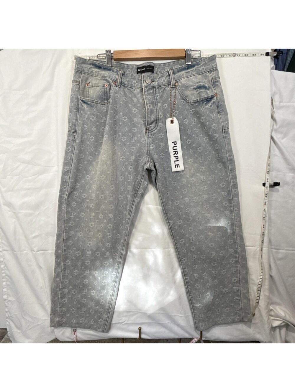 CUSTOM Purple Brand Monogram Embossed Jeans Grey Size 36 (HEMMED TO 24" INSEAM!)